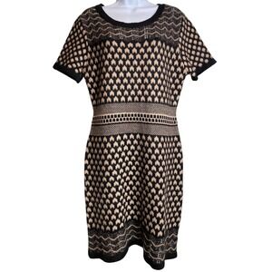Romeo + Juliet Couture Womens Black Beige Sweater Dress Sz L Geometric Print‎